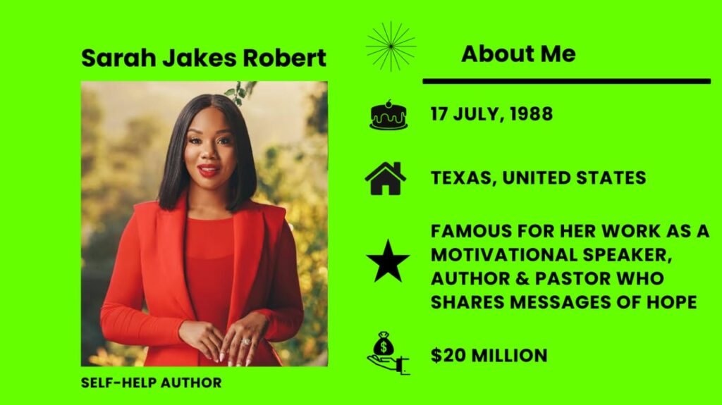 Sarah Jakes Roberts, Age, Height, Husband, Children, Bio Sarah Jakes Robert is an American writer, businesswoman, motivational speaker, YouTuber.