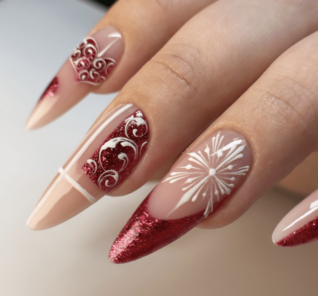Red Festive Nail Designs with a Hint of Elegance