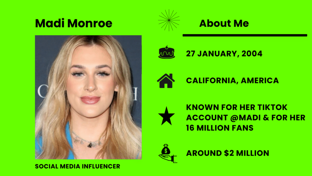 Madi Monroe Age, Wiki, Height, Family, Husband, Net Worth and Career Madi Monroe real name is Madison Monroe Williams, is an American social media personality, actress, and singer.