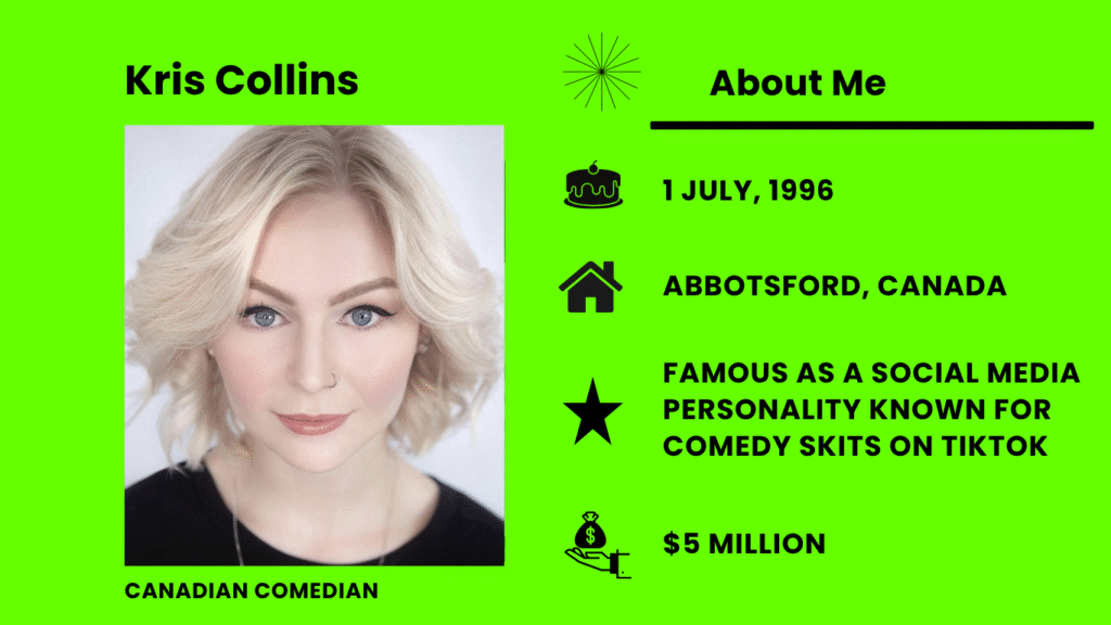 Kris Collins Net Worth, Wiki, Height, Age, Family, Husband and Career Kris Collins is a Canadian social media personality, content creator, and comedian.