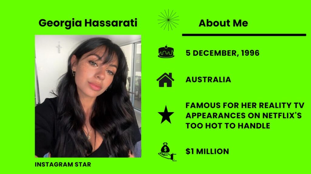 Georgia Hassarati Net Worth, Wiki, Height, Age, Family, Husband and Career Georgia Hassarati is an Australian reality television star, model and social media influencer.