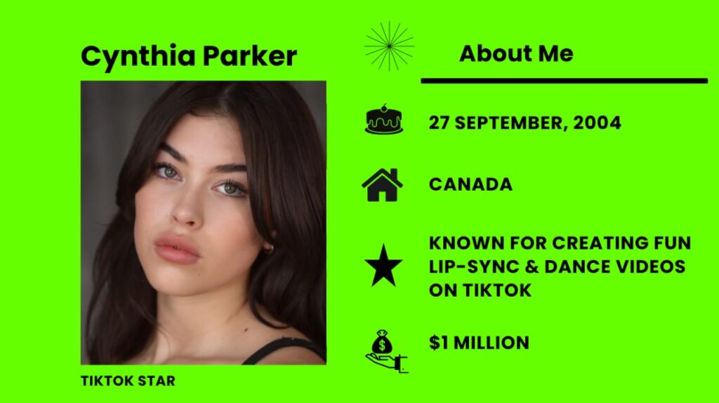 Cynthia Parker Net Worth, Wiki, Height, Age, Family, Boyfriend and Career Cynthia Parker is a Canadian social media personality and content creator.