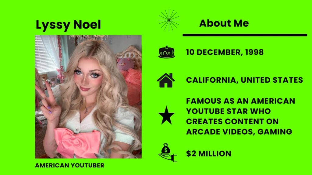 Lyssy Noel real name is Alyssa Noel, is an American YouTube star and social media personality. 