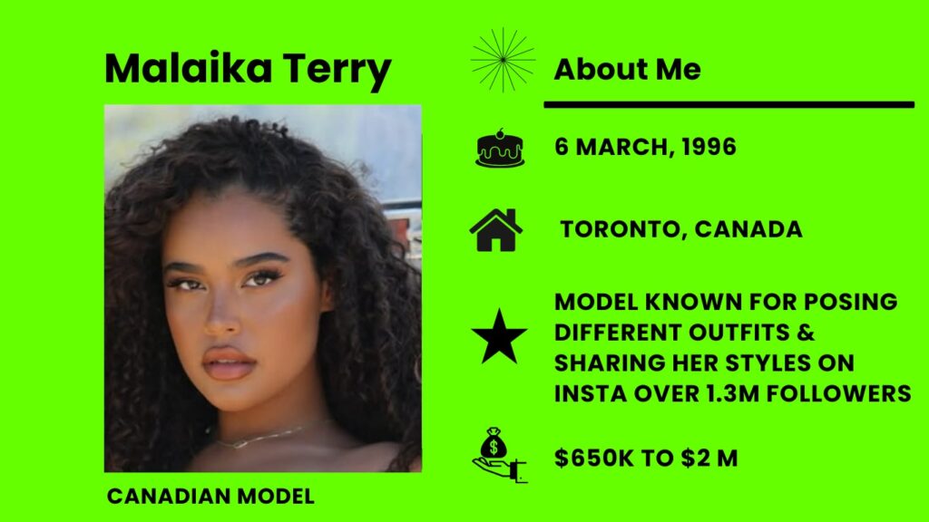 Malaika Terry Net Worth, Wiki, Height, Age, Family, Boyfriend and Career Malaika Terry a Canadian social media star is famous for her fashion content.