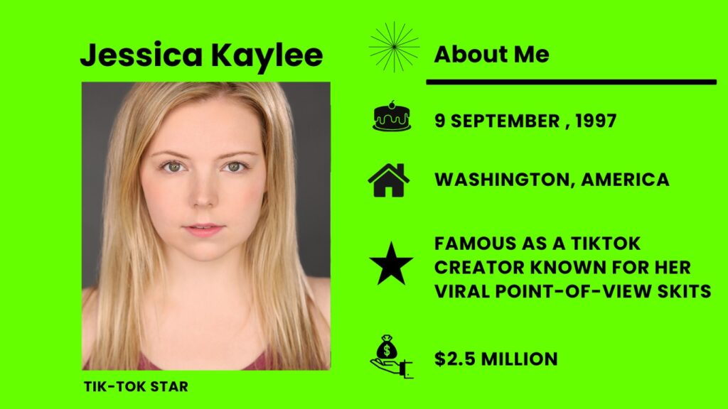 Jessica Kaylee Net Worth, Wiki, Height, Age, Family, Boyfriend and Career Jessica Kaylee is a YouTuber, TikTok celebrity, comedian, actress, Instagram personality, model, and creator of content.