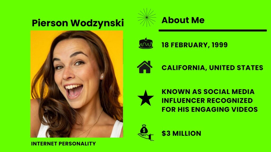 Pierson Wodzynski Net Worth, Wiki, Height, Age, Family, Boyfriend and Career Pierson Wodzynski is a TikTok star, an Instagram personality, a YouTuber, and a well-known person on social media from America.