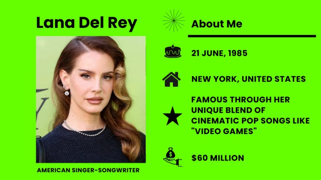 Lana Del Rey Net Worth, Wiki, Height, Age, Family, Husband and Career Lana Del Rey is a well-known American singer and songwriter admired by many for her special style of music.