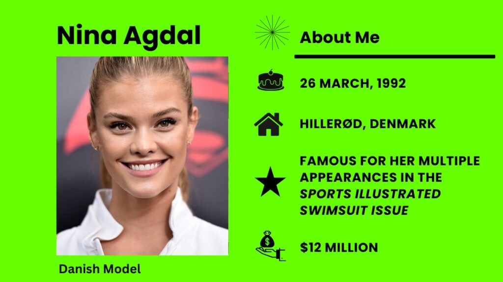 Nina Agdal Net Worth, Wiki, Height, Age, Family, Husband and Career Nina Agdal is a model from Denmark, famous for her amazing appearances in the Sports Illustrated Swimsuit edition.