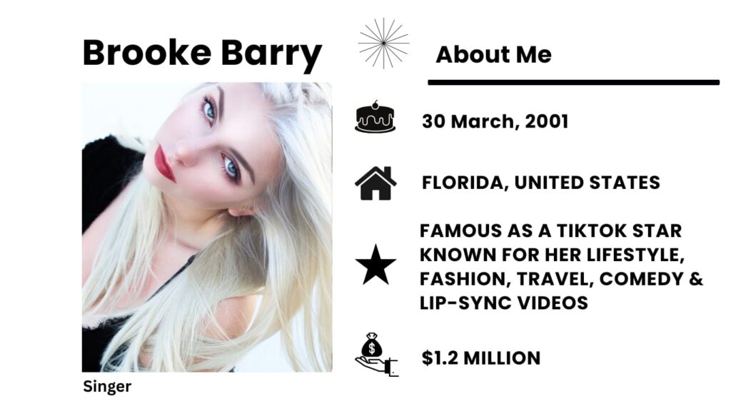 Brooke Barry Net Worth, Wiki, Height, Age, Family, Husband and Career Brooke Barry works as a model, singer, songwriter, TikTok content creator, and online personality in America.