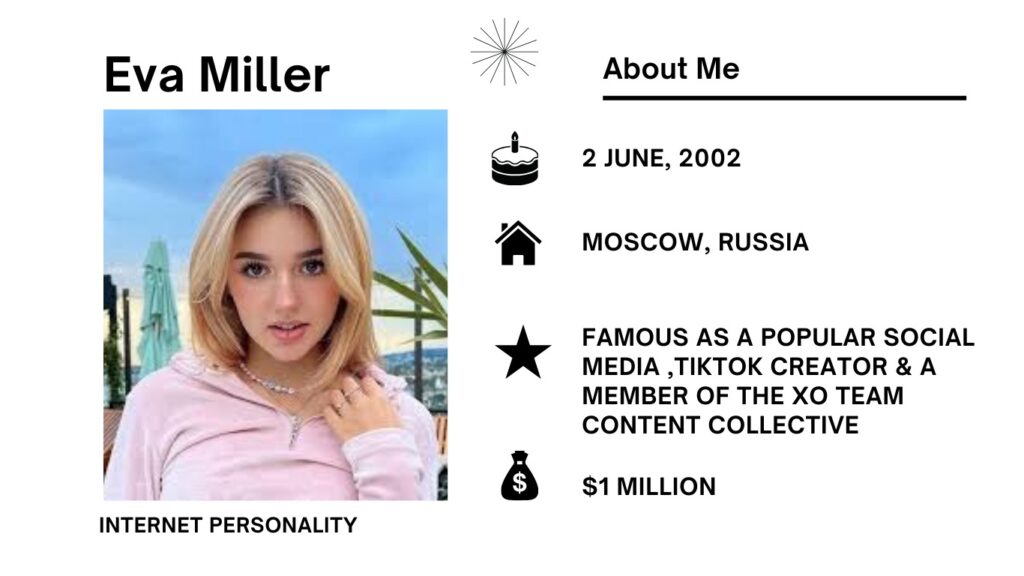Eva Miller Net Worth, Wiki, Height, Age, Family, Boyfriend and Career Eva Miller was born on June 2, 2002, in Moscow, Russia, has become known as a flexible social media figure.