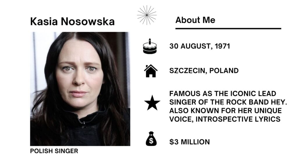 Kasia Nosowska Net Worth, Wiki, Height, Age, Family, Boyfriend and Career Kasia Nosowska is a famous Polish singer, composer, and writer.