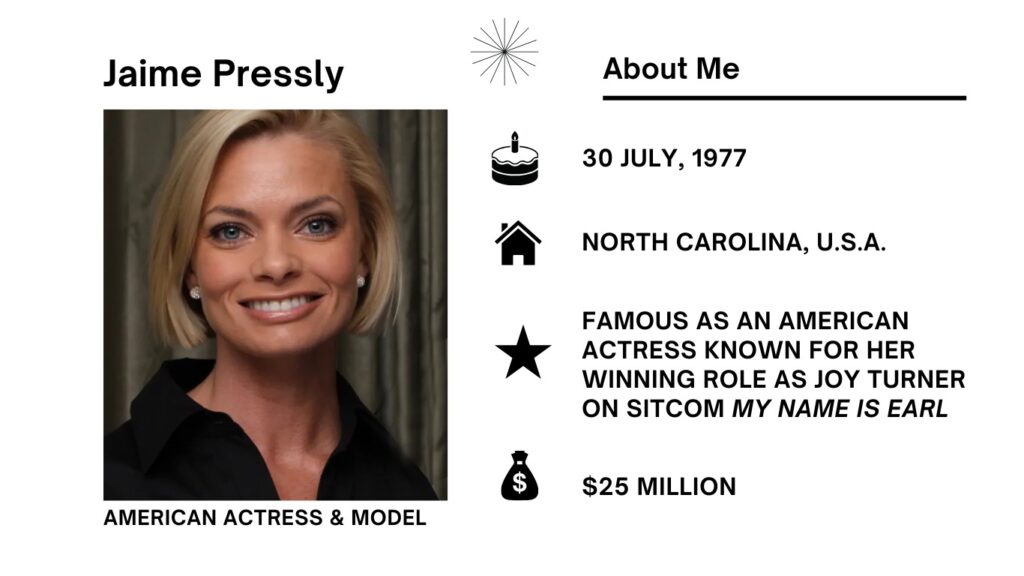 Jaime Pressly Net Worth, Wiki, Height, Age, Family, Husband and Career Jaime Elizabeth Pressly was born on July 30, 1977 remains a highly desired American actress, clothing designer, and model.