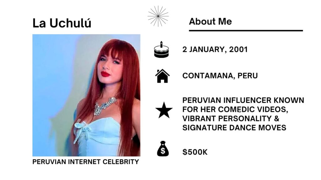 La Uchulú Net Worth, Wiki, Height, Age, Family, Boyfriend and Career La Uchulú remains a well liked Peruvian internet star, humorist, and television figure recognized for amusing clips, dance trends, and energetic comic manner.