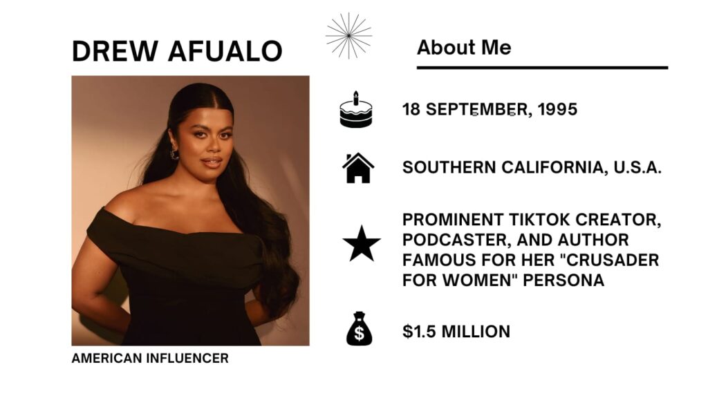 Drew Afualo Net Worth, Wiki, Height, Age, Family, Boyfriend and Career Drew Afualo is a well-liked TikTok creator, media figure, online personality, and social media star alongside being a public figure.