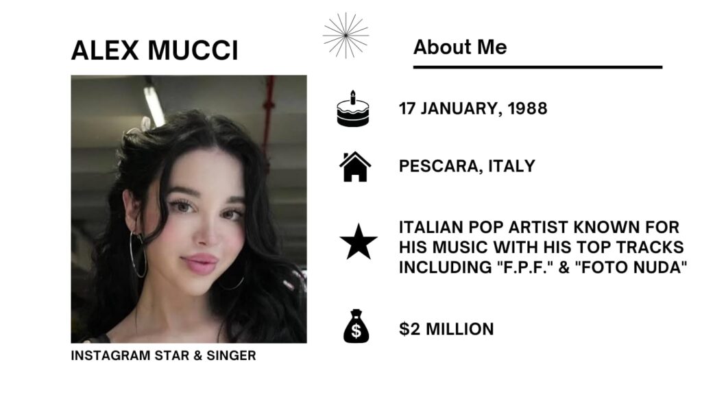 Alex Mucci Net Worth, Wiki, Husband, Age, Height, Career and Instagram Alex Mucci is an Italian model, singer, and social media figure recognized for her daring appearance and original articulation.