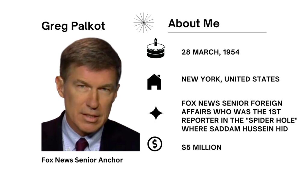 Greg Palkot Net Worth, Salary, Wife, Age, Height, Family, Fox News and Career Greg Palkot is a Journalist from America who has won three Emmy Awards and works at FOX News as a correspondent since joining the station back in 1998.