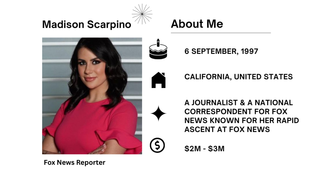 Madison Scarpino Net Worth, Husband, Wiki, Age, Height, Fox News and Career Madison Scarpino is a national correspondent for the Fox News Channel located in Atlanta, Georgia.