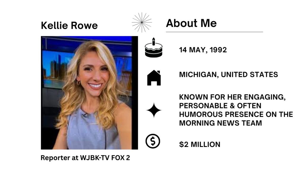 Kellie Rowe Net Worth, Salary, Husband, Wiki, Age, Height, Parents, Fox 2 and Career Kellie Rowe remains a notable American journalist, recognized primarily for her compelling coverage and anchoring on Fox 2 Detroit.