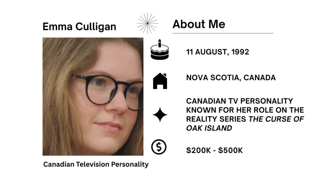 Emma Culligan Net Worth, Wiki, Age, Height, Husband and Career Emma Culligan is a Canadian archaeometallurgist who became well known due to her showings on The Curse of Oak Island.