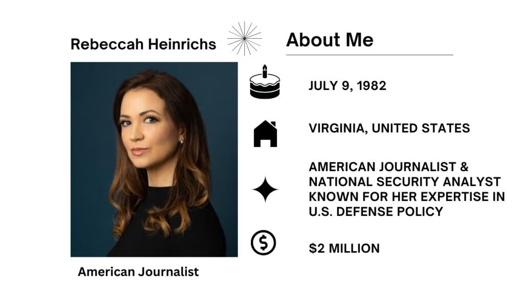Rebeccah Heinrichs Net Worth, Husband, Wiki, Age, Height, Fox News and Career Rebeccah Heinrichs is an important voice regarding American defense rules and national security planning.