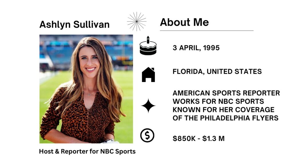 Ashlyn Sullivan Net Worth, Salary, Wiki, Age, Height, Husband NBC Sports and Career Ashlyn Sullivan is originally from Florida and has developed into a very familiar presence within Philadelphia’s sports reporting scene.