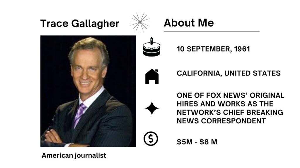 Trace Gallagher Net Worth, Salary, Wiki, Age, Height, Wife, Fox News and Career Trace Gallagher is a notable American television journalist who presently hosts Fox News @ Night on the Fox News Channel.