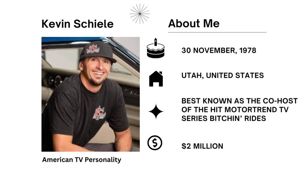 Kevin Schiele Net Worth, Salary, Wife, Wiki, Age, Height, Kindig-it Design and Career Kevin Schiele is an American expert in auto restoration and a TV personality who became famous due to the reality show Bitchin’ Rides on MotorTrend TV.