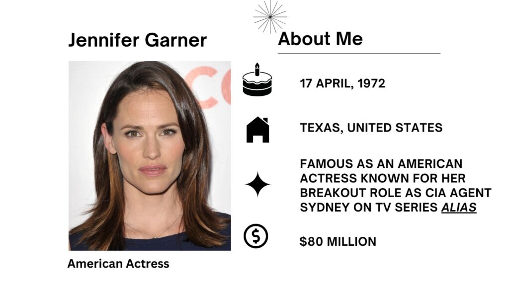 Jennifer Garner Net Worth, Husband, Wiki, Age, Height, Parents, Movies and Career Jennifer Garner remains an award-winning actress and producer who has been active in the entertainment industry since 1995.