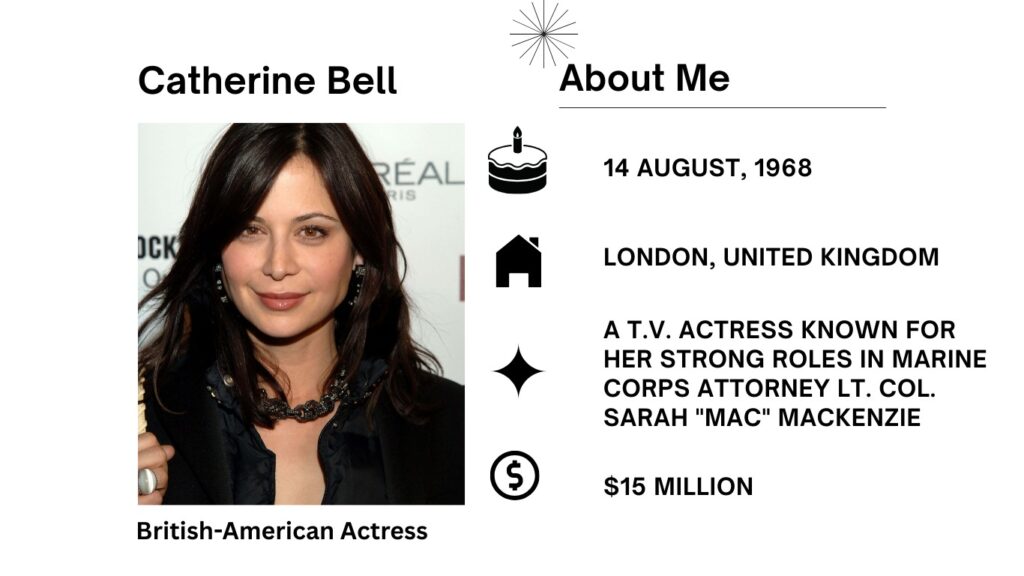 Catherine Bell Net Worth, Husband, Wiki, Age, Height, Parents, Movies and Career Catherine Bell is an actress, producer, and model from Britain and America. She is the former spouse of Adam Beason, an actor and production helper.