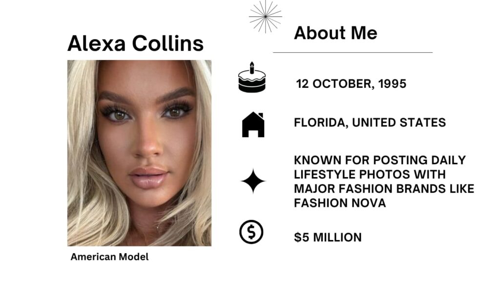 Alexa Collins Net Worth, Husband, Wiki, Age, Height, Ethnicity, Modeling and Career Alexa Collins is an American swimsuit model, social media personality, and online business figure.