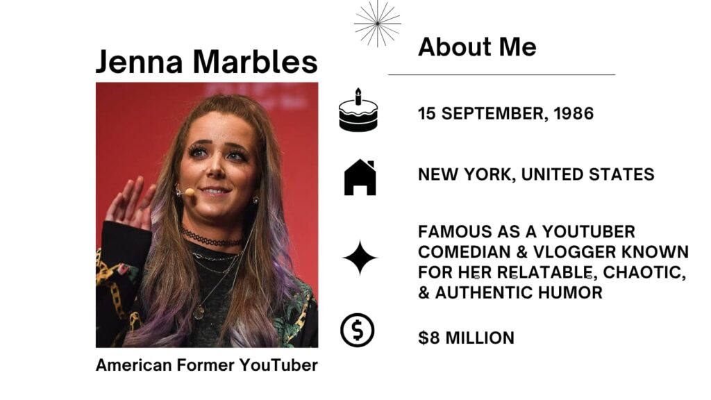 Jenna Marbles Net Worth, Husband, Wiki, Age, Height, Parents, Movies and Career Jenna Marbles real name is Jenna Nicole Mourey, was born on September 15, 1986, in Rochester, New York, is a famend American YouTuber, comedian, and vlogger.