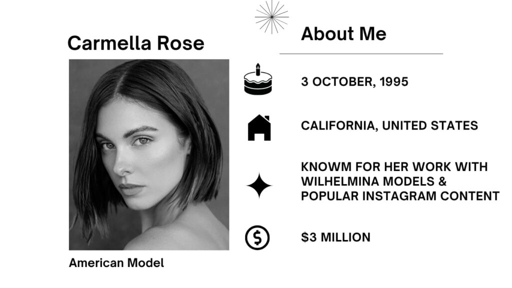 Carmella Rose Net Worth, Husband, Wiki, Age, Height, Parents, Modeling and Career Carmella Rose is a expert an American mannequin and digital influencer recognised for trend editorials, manufacturer collaborations, and social media popularity.
