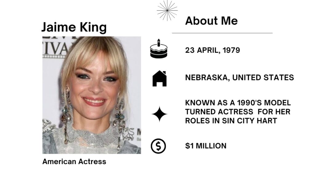Jaime King Net Worth, Husband, Wiki, Age, Height, Parents, Movies and Career Jaime King was born on April 23, 1979, in Omaha, Nebraska, is an American actress and mannequin famend for her versatility and enduring presence in the amusement industry.