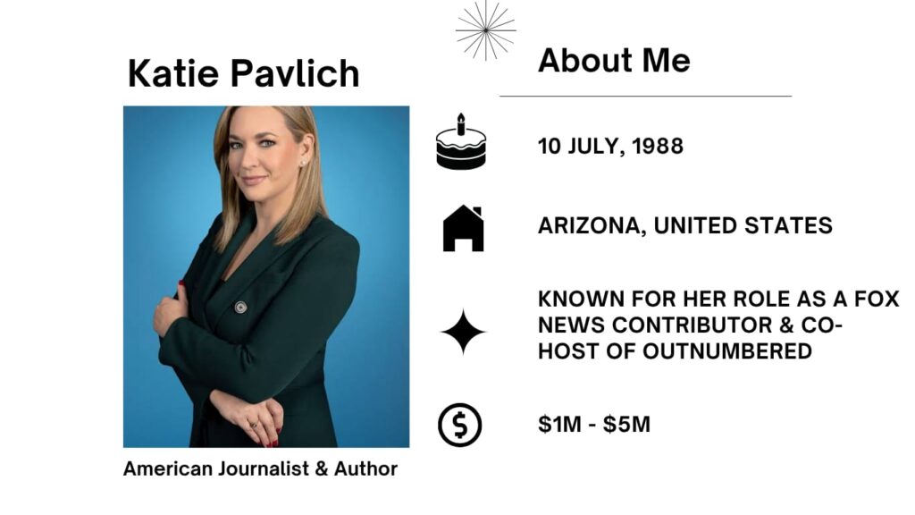 Katie Pavlich Net Worth, Husband, Wiki, Age, Height, Journalist, Fox News and Career Katie Pavlich is a regularly occurring American conservative commentator, author, and tv persona fine identified for her work on Fox News.