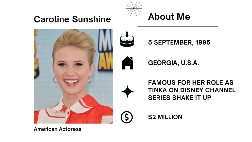 Caroline Sunshine Net Worth, Husband, Wiki, Age, Height, Parents, Movies and Career Caroline Mohr Sunshine was born on September 5, 1995 is an American political aide and former actress.