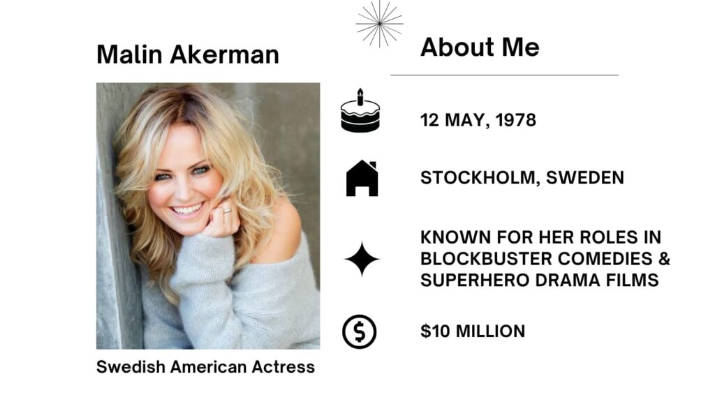 Malin Akerman Net Worth, Husband, Wiki, Age, Height, Parents, Movies and Career Malin Akerman shines as a versatile Swedish-American actress, model, and singer who captivates audiences with her combination of charm, depth, and fearless performances.