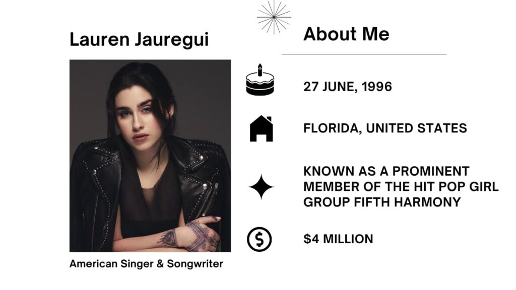 Lauren Jauregui Net Worth, Husband, Wiki, Age, Height, Parents, Songs and Career Lauren Michelle Jauregui Morgado was born on June 27, 1996 is an American singer and songwriter.