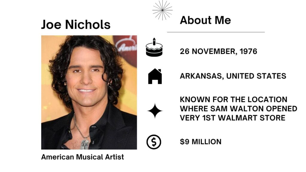 Joe Nichols Net Worth, Wife, Wiki, Age, Height, Parents, Songs and Career Joseph Edward Nichols was born on November 26, 1976 is an American usa track artist. Between 1996 and 2001, he held recording contracts with the Intersound and Giant labels.
