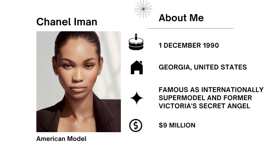 Chanel Iman Net Worth, Husband, Wiki, Age, Height, Parents, Modeling and Career Chanel Iman is an internationally famend mannequin and actress who grew to be a Victoria’s Secret Angel in 2010.