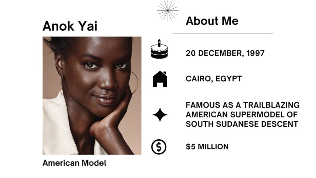 Anok Yai Net Worth, Husband, Wiki, Age, Height, Parents, Modeling and Career Anok Yai is a South Sudanese-American trend mannequin regarded for breaking principal obstacles in excessive fashion.