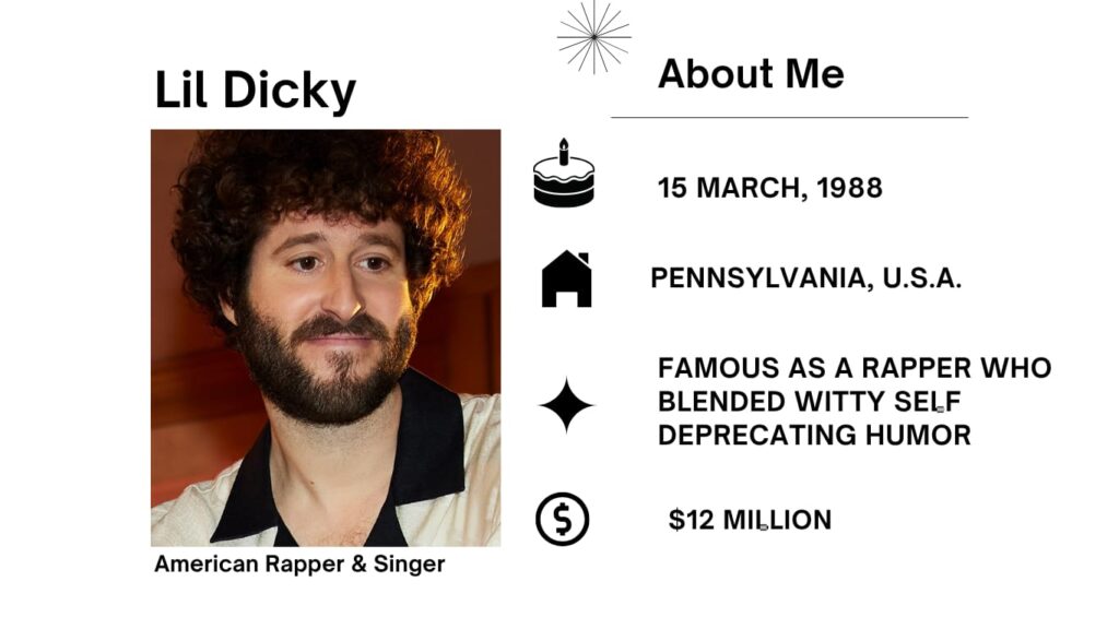 Lil Dicky Net Worth, Wife, Wiki, Age, Height, Parents, Songs and Career David Andrew Burd, professionally recognized as Lil Dicky, is an American rapper, comedian, and actor.