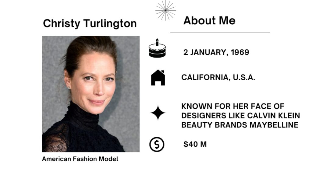 Christy Turlington Net Worth, Husband, Wiki, Age, Height, Parents, Modeling and Career Christy Turlington was born on January 2, 1969, is an American trend model. She received awareness as a face for Maybelline and Calvin Klein.