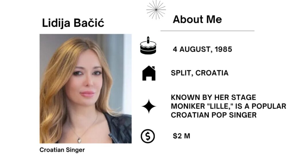 Lidija Bačić Net Worth, Husband, Wiki, Age, Height, Parents, Songs and Career Lidija Bačić is a Croatian pop singer, actress, model, and tv character nice regarded for her profitable track profession in Croatia and the Balkan region.