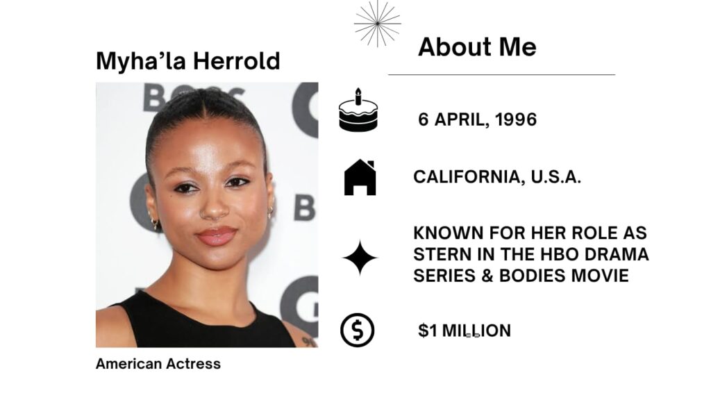 Myha'la Herrold born on April 6, 1996, in San Jose, California, is an American actress regarded for her function as Harper Stern in the British tv drama "Industry."