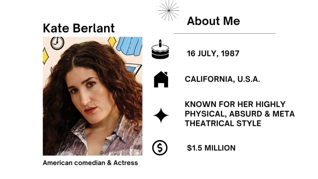 Kate Berlant Net Worth, Husband, Wiki, Age, Height, Parents, Movies and Career Kate Elizabeth Méndez Berlant was born on July 16, 1987 is an American comedian, actress, and creator based totally in Los Angeles.